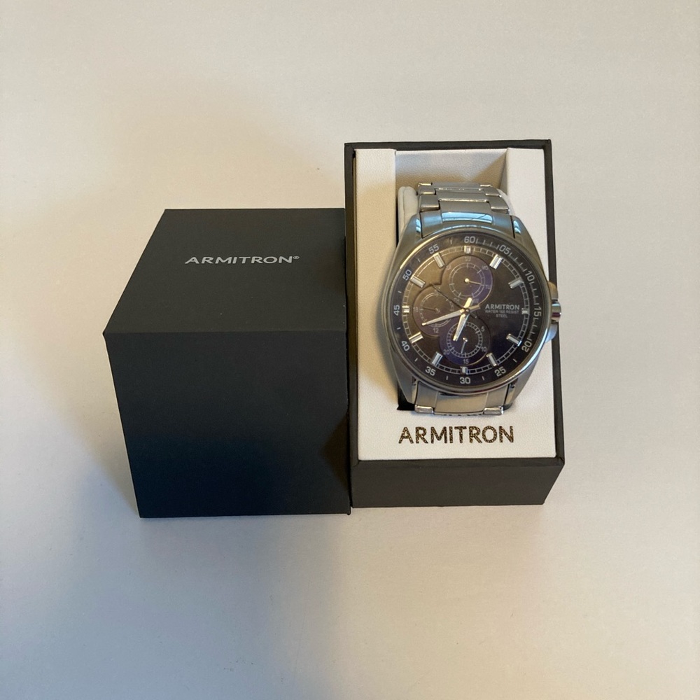 Armitron Men's Silver/Navy Dress Bracelet Watch